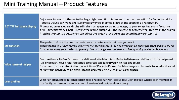 Mini Training Manual – Product Features 3. 5” TFT full touch display Enjoy easy