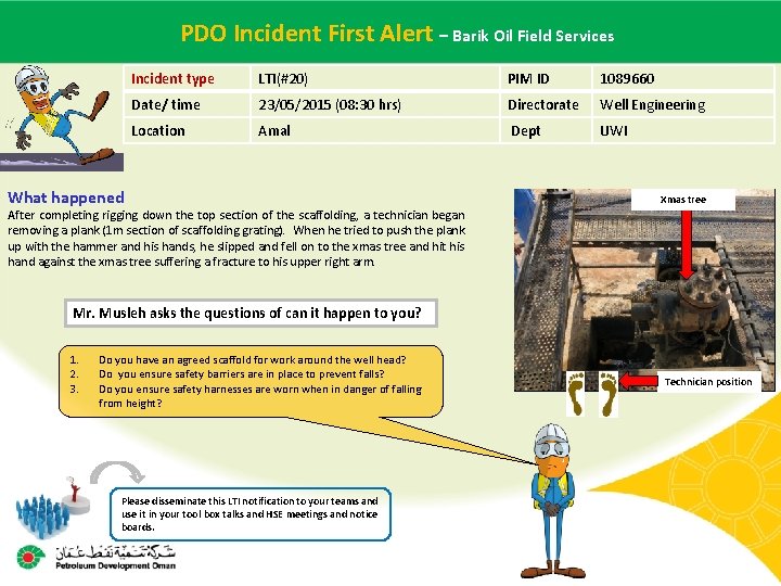  PDO Incident First-Alert – Barik Oil Field Services Main contractor name – LTI#