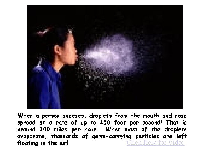 When a person sneezes, droplets from the mouth and nose spread at a rate