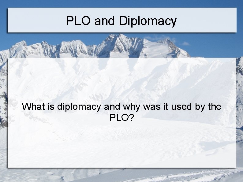 PLO and Diplomacy What is diplomacy and why was it used by the PLO?