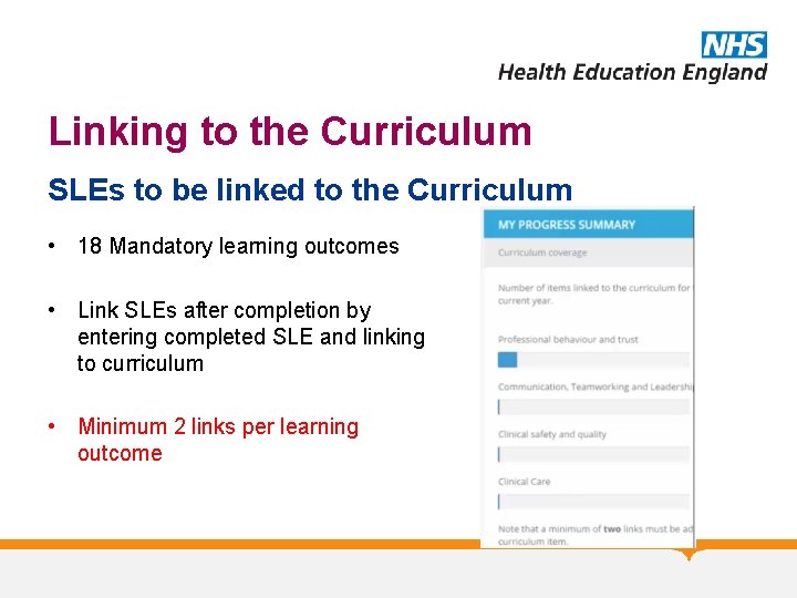 Linking to the Curriculum SLEs to be linked to the Curriculum • 18 Mandatory