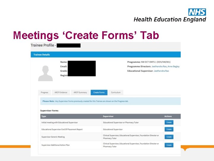 Meetings ‘Create Forms’ Tab 