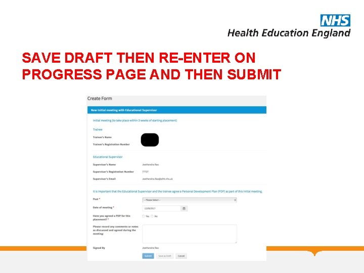 SAVE DRAFT THEN RE-ENTER ON PROGRESS PAGE AND THEN SUBMIT 