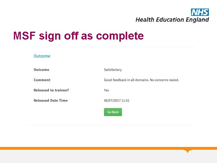 MSF sign off as complete 