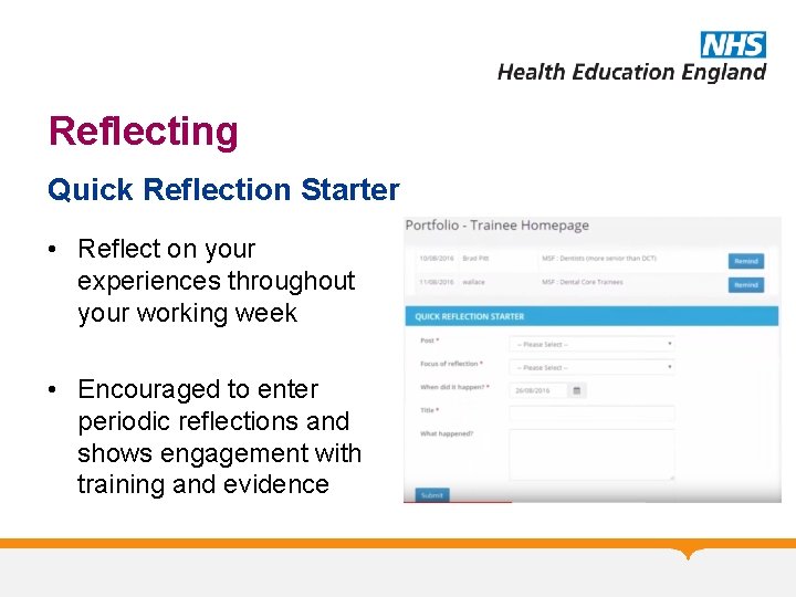 Reflecting Quick Reflection Starter • Reflect on your experiences throughout your working week •