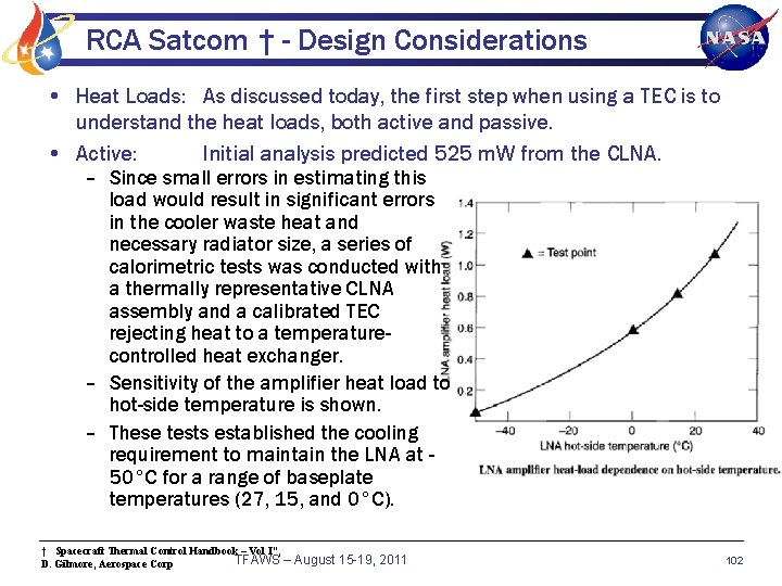 RCA Satcom † - Design Considerations • Heat Loads: As discussed today, the first