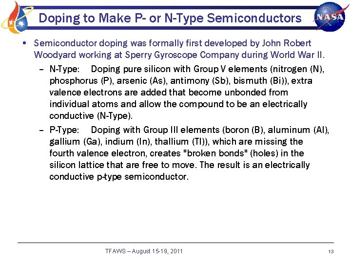 Doping to Make P- or N-Type Semiconductors • Semiconductor doping was formally first developed