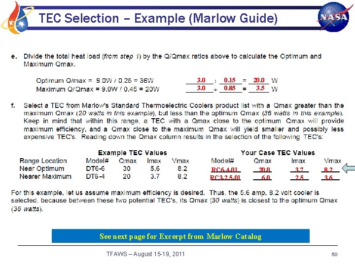 TEC Selection – Example (Marlow Guide) 3. 0 0. 15 0. 85 RC 6