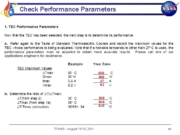 Check Performance Parameters 65. 0 20. 0 3. 7 8. 2 10. 0 65.