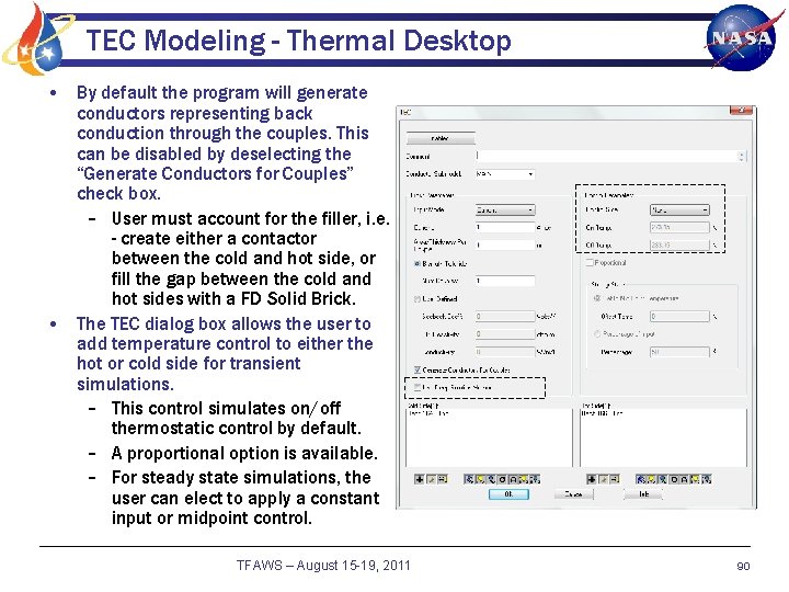 TEC Modeling - Thermal Desktop • By default the program will generate conductors representing