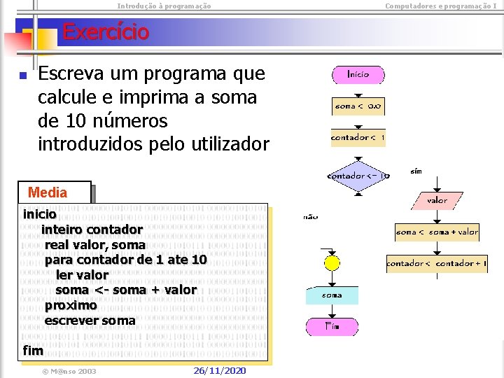  Introdução à programação Exercício n Escreva um programa que calcule e imprima a