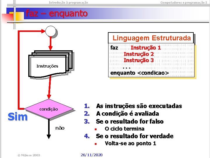  Introdução à programação Computadores e programação I faz – enquanto Linguagem Estruturada faz