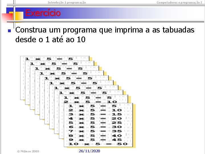  Introdução à programação Computadores e programação I Exercício n Construa um programa que