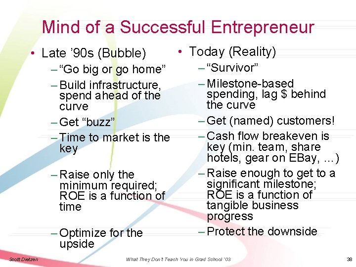 Mind of a Successful Entrepreneur • Late ’ 90 s (Bubble) – “Go big