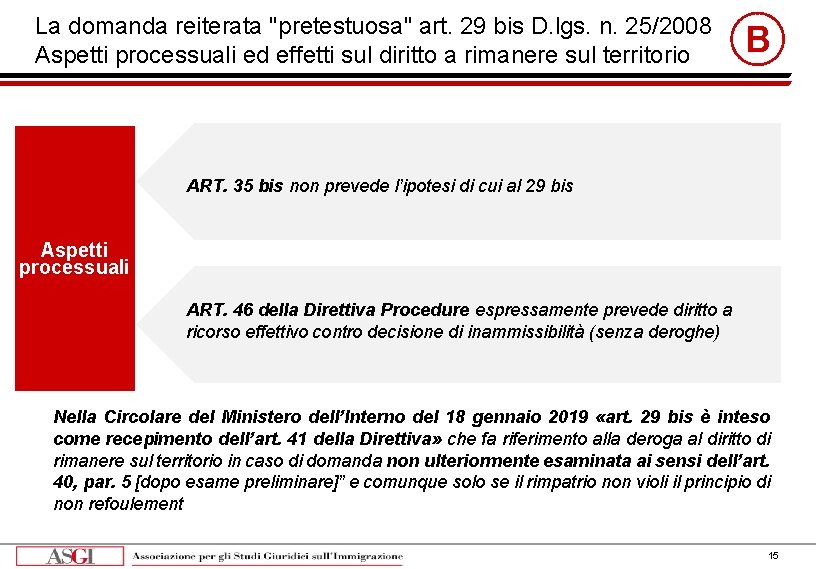 La domanda reiterata ʺpretestuosaʺ art. 29 bis D. lgs. n. 25/2008 Aspetti processuali ed