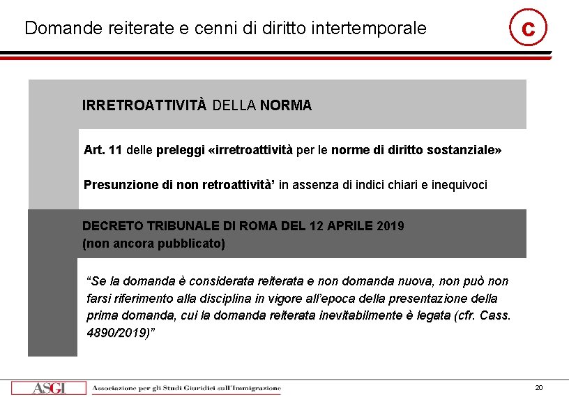 Domande reiterate e cenni di diritto intertemporale c IRRETROATTIVITÀ DELLA NORMA Art. 11 delle