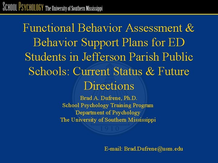 Functional Behavior Assessment & Behavior Support Plans for ED Students in Jefferson Parish Public