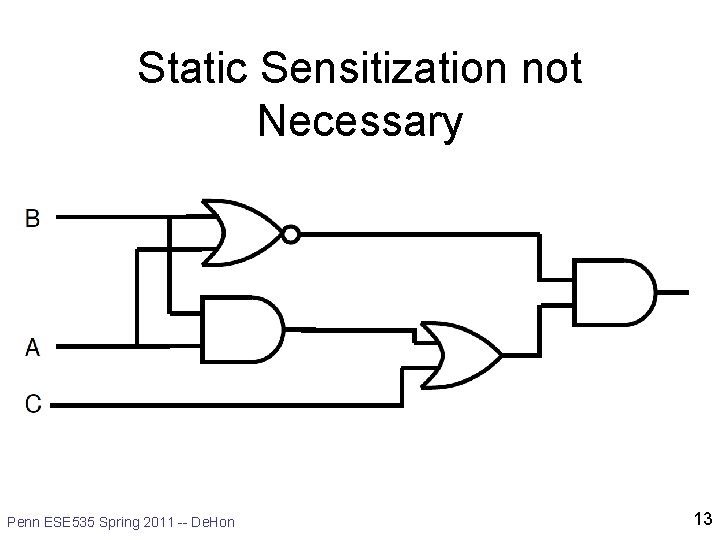 Static Sensitization not Necessary Penn ESE 535 Spring 2011 -- De. Hon 13 Static Sensitization not Necessary Penn ESE 535 Spring 2011 -- De. Hon 13