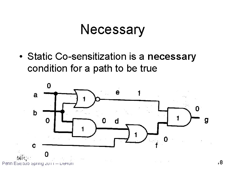 Necessary • Static Co-sensitization is a necessary condition for a path to be true Necessary • Static Co-sensitization is a necessary condition for a path to be true