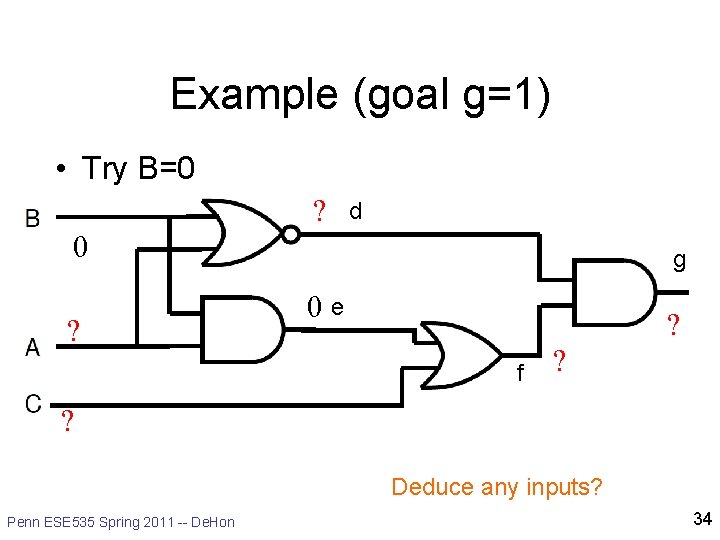 Example (goal g=1) • Try B=0 ? d 0 ? g 0 e ? Example (goal g=1) • Try B=0 ? d 0 ? g 0 e ?
