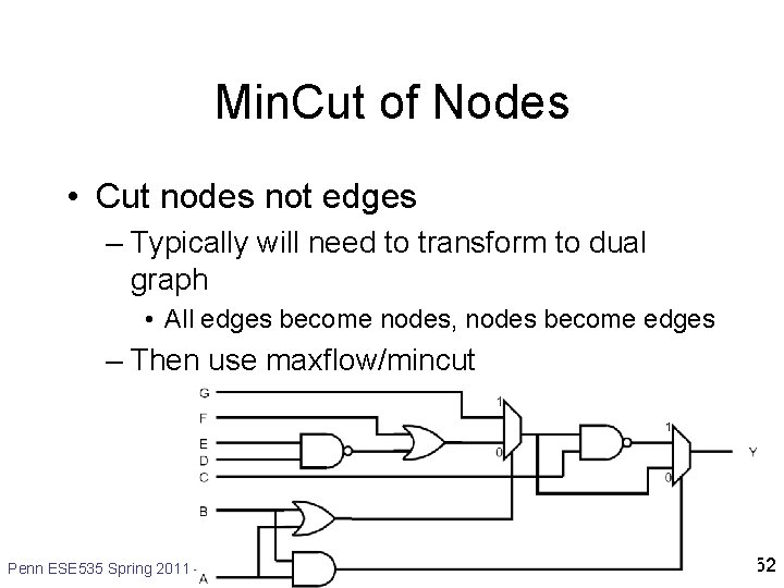 Min. Cut of Nodes • Cut nodes not edges – Typically will need to Min. Cut of Nodes • Cut nodes not edges – Typically will need to