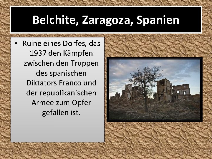 Belchite, Zaragoza, Spanien • Ruine eines Dorfes, das 1937 den Kämpfen zwischen den Truppen