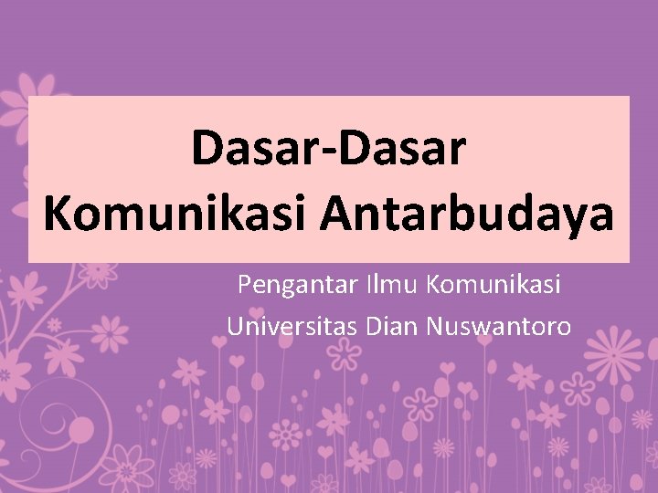 Dasar-Dasar Komunikasi Antarbudaya Pengantar Ilmu Komunikasi Universitas Dian Nuswantoro 