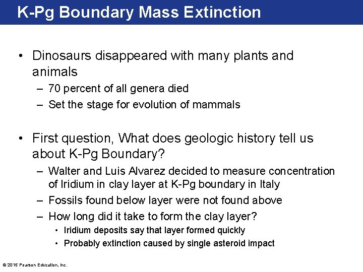 K-Pg Boundary Mass Extinction • Dinosaurs disappeared with many plants and animals – 70