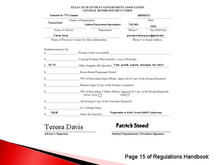 Students for TTU Success Teresa Davis Patrick Steed 101. 74 130. 00 Teresa Davis