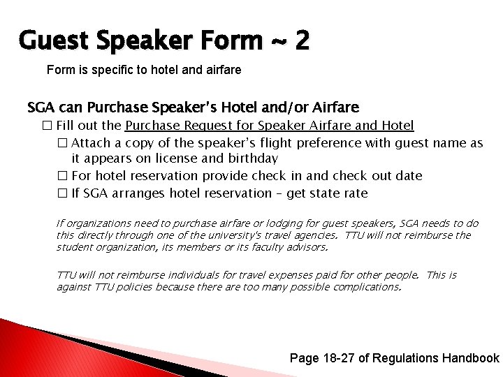 Guest Speaker Form ~ 2 Form is specific to hotel and airfare SGA can