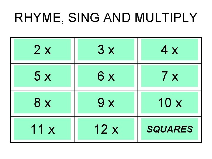 RHYME, SING AND MULTIPLY 2 x 3 x 4 x 5 x 6 x