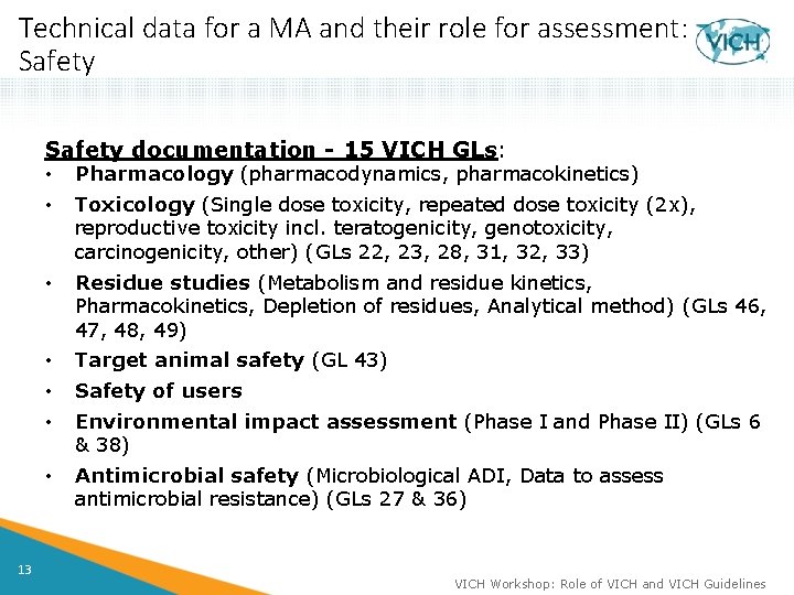 Technical data for a MA and their role for assessment: Safety documentation - 15
