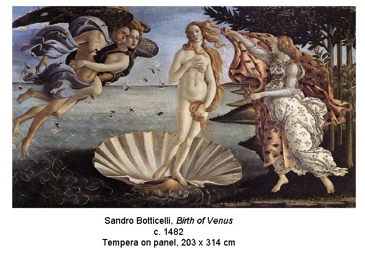 Sandro Botticelli, Birth of Venus c. 1482 Tempera on panel, 203 x 314 cm