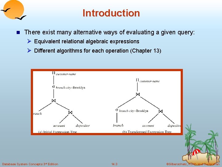 Introduction n There exist many alternative ways of evaluating a given query: Ø Equivalent