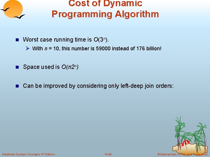 Cost of Dynamic Programming Algorithm n Worst case running time is O(3 n). Ø