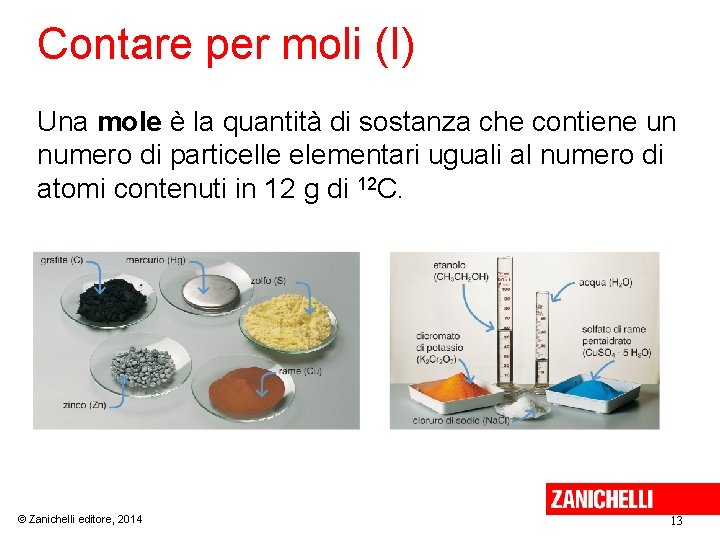 Contare per moli (I) Una mole è la quantità di sostanza che contiene un