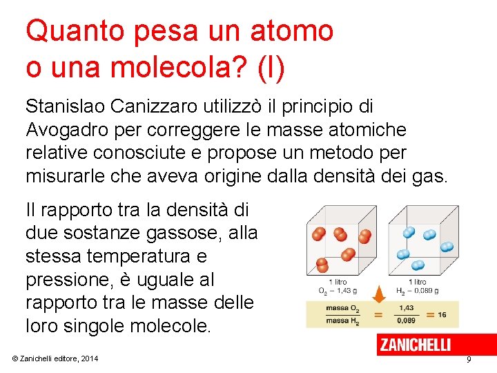 Quanto pesa un atomo o una molecola? (I) Stanislao Canizzaro utilizzò il principio di