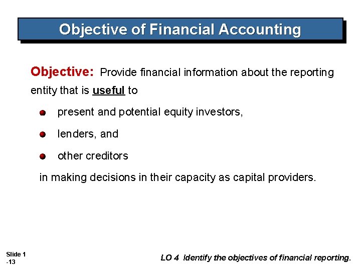 Objective of Financial Accounting Objective: Provide financial information about the reporting entity that is Objective of Financial Accounting Objective: Provide financial information about the reporting entity that is