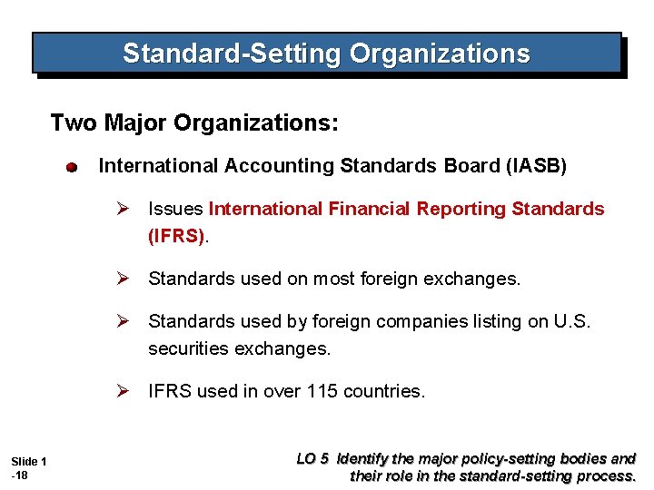 Standard-Setting Organizations Two Major Organizations: International Accounting Standards Board (IASB) Ø Issues International Financial Standard-Setting Organizations Two Major Organizations: International Accounting Standards Board (IASB) Ø Issues International Financial