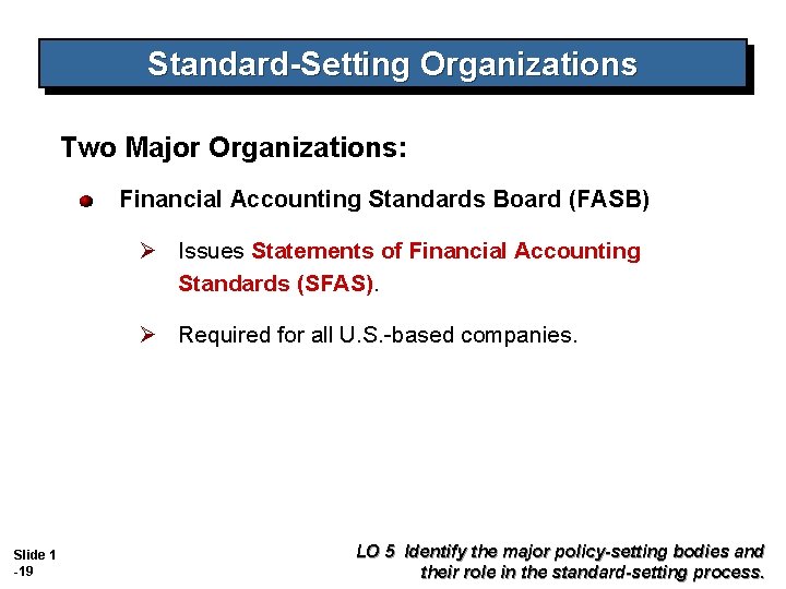 Standard-Setting Organizations Two Major Organizations: Financial Accounting Standards Board (FASB) Ø Issues Statements of Standard-Setting Organizations Two Major Organizations: Financial Accounting Standards Board (FASB) Ø Issues Statements of