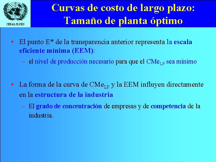 CEPAL/ILPES Curvas de costo de largo plazo: Tamaño de planta óptimo • El punto