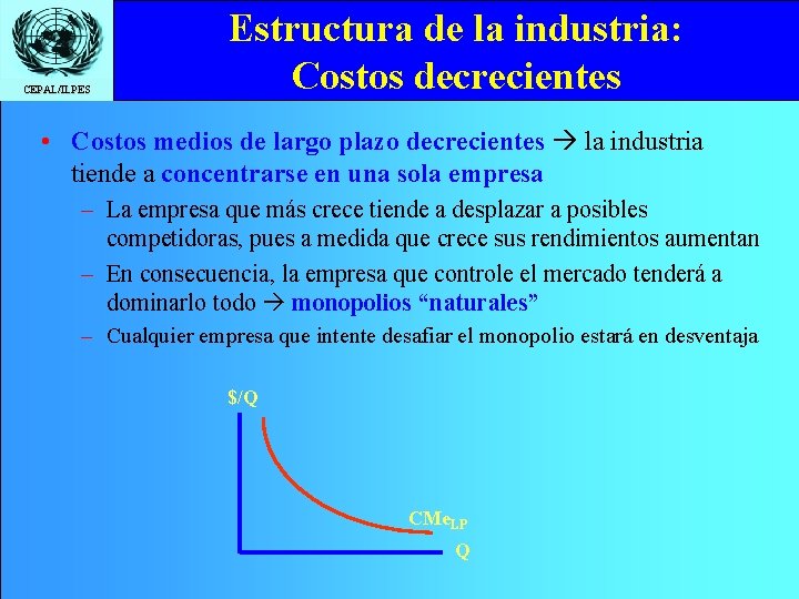 CEPAL/ILPES Estructura de la industria: Costos decrecientes • Costos medios de largo plazo decrecientes