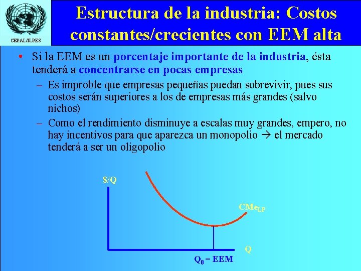 CEPAL/ILPES Estructura de la industria: Costos constantes/crecientes con EEM alta • Si la EEM