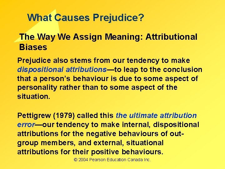 What Causes Prejudice? The Way We Assign Meaning: Attributional Biases Prejudice also stems from