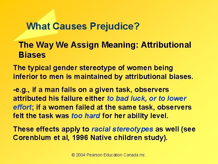 What Causes Prejudice? The Way We Assign Meaning: Attributional Biases The typical gender stereotype