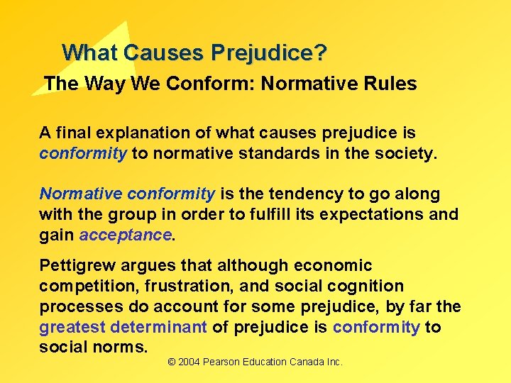 What Causes Prejudice? The Way We Conform: Normative Rules A final explanation of what