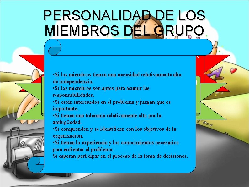 PERSONALIDAD DE LOS MIEMBROS DEL GRUPO NECESIDAD DE COMPRENDER LAS VARIABLES DE LA •