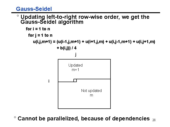 Gauss-Seidel ° Updating left-to-right row-wise order, we get the Gauss-Seidel algorithm for i =