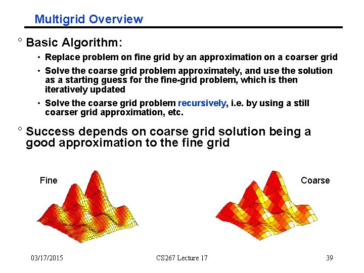 Multigrid Overview ° Basic Algorithm: • Replace problem on fine grid by an approximation