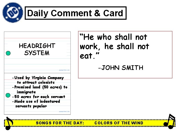 Daily Comment & Card HEADRIGHT SYSTEM “He who shall not work, he shall not